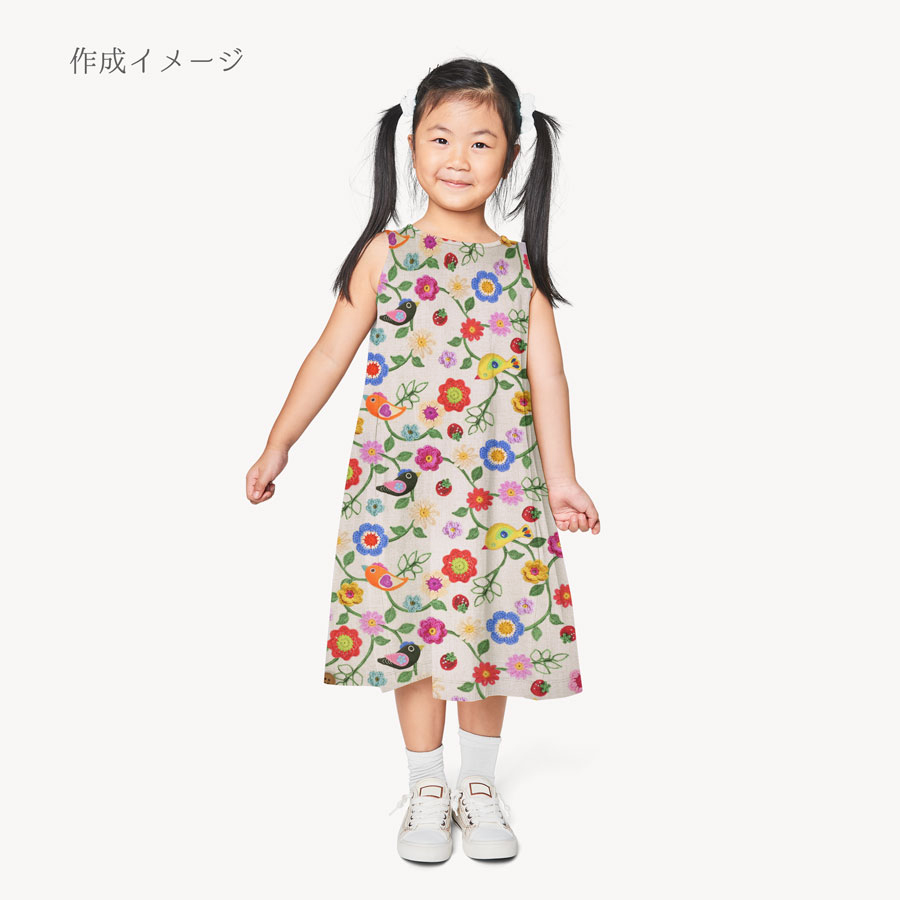 コットン生地 かぎ編み風の花と小鳥といちご 10cm単位 切り売り |  | 13