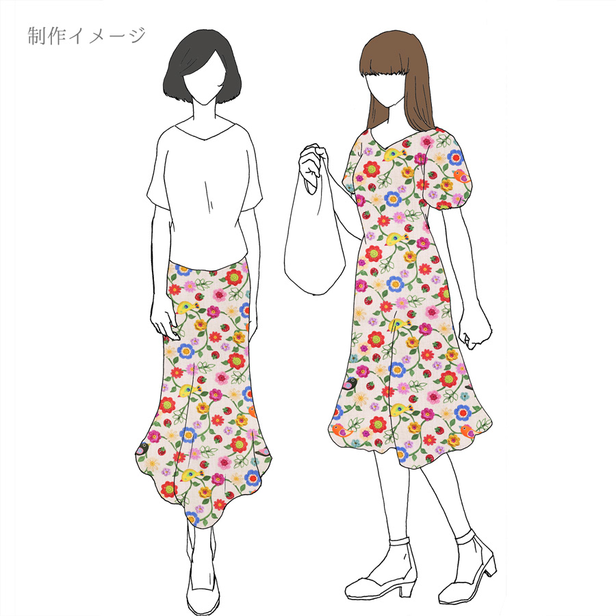 コットン生地 かぎ編み風の花と小鳥といちご 10cm単位 切り売り |  | 14