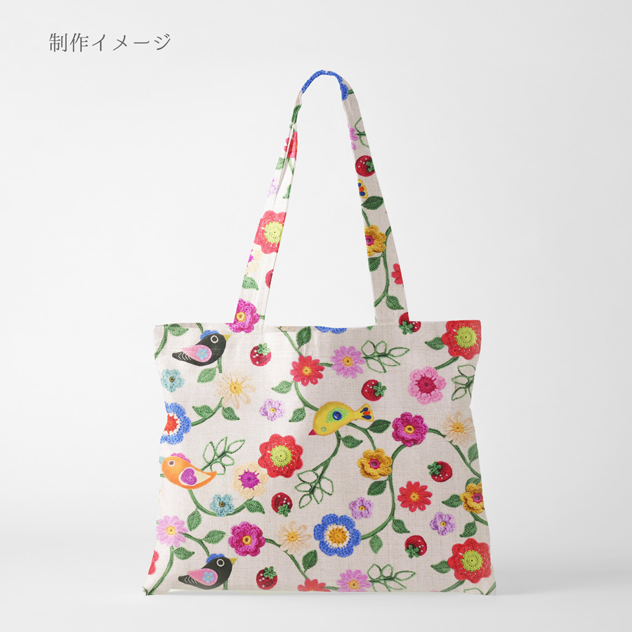 コットン生地 かぎ編み風の花と小鳥といちご 10cm単位 切り売り |  | 05