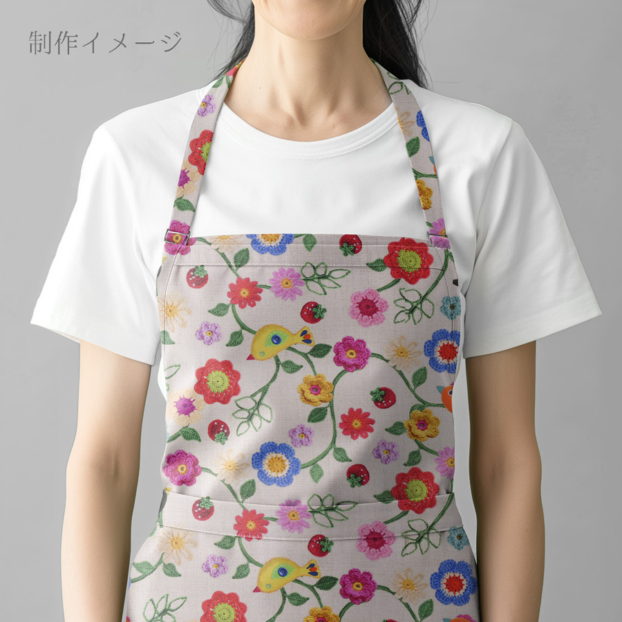 コットン生地 かぎ編み風の花と小鳥といちご 10cm単位 切り売り |  | 10