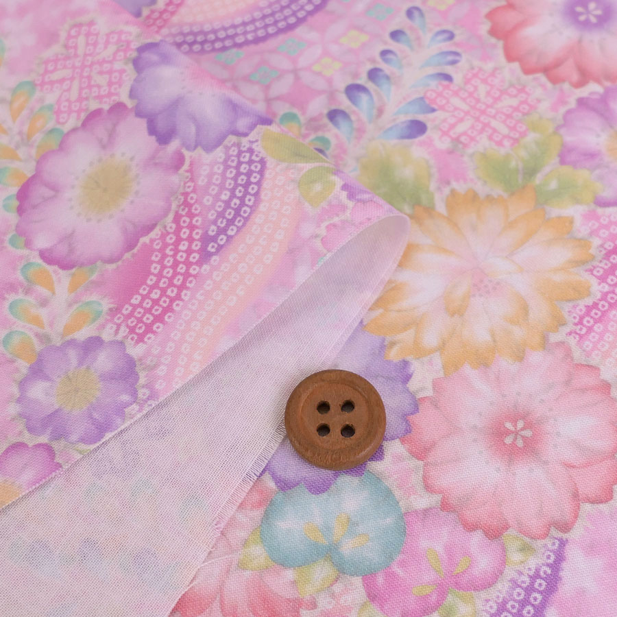 和柄コットン生地 辻が花調花づくし(ピンク) 10cm単位 切り売り |  | 01
