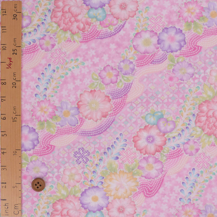 和柄コットン生地 辻が花調花づくし(ピンク) 10cm単位 切り売り |  | 02