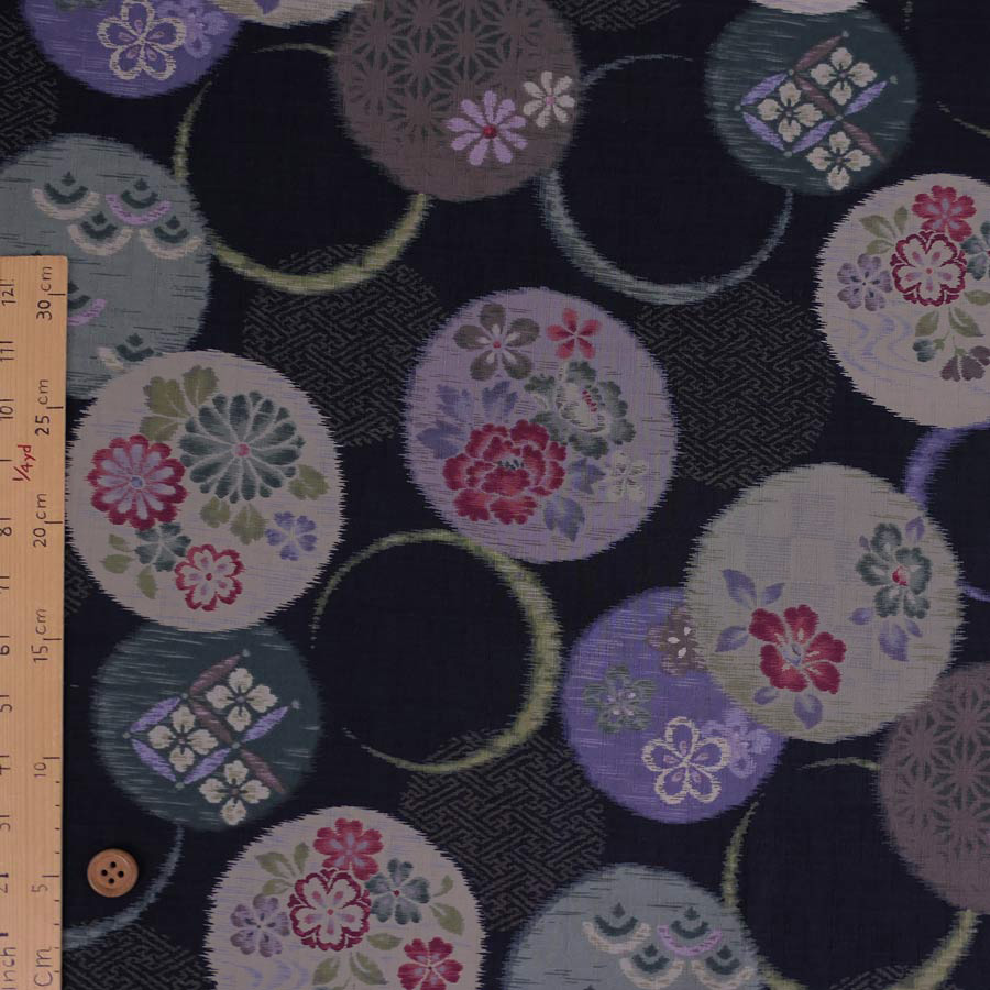 和柄コットン生地 かすり風花の輪模様(紺色) 10cm単位 切り売り |  | 02