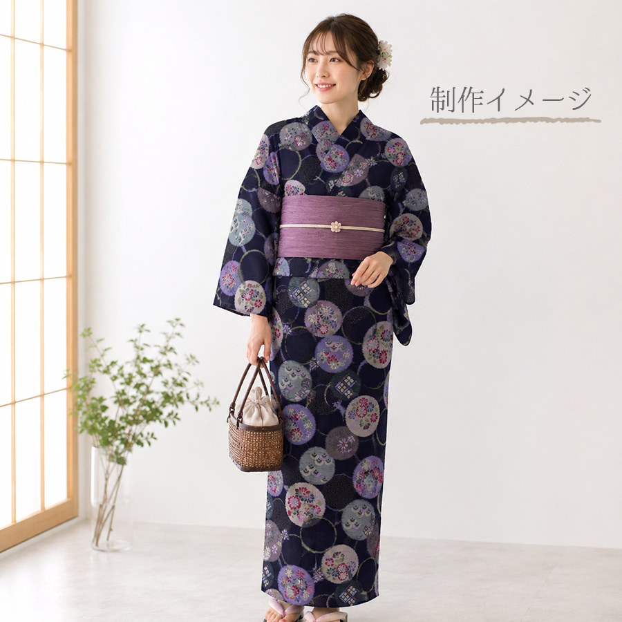 和柄コットン生地 かすり風花の輪模様(紺色) 10cm単位 切り売り |  | 06