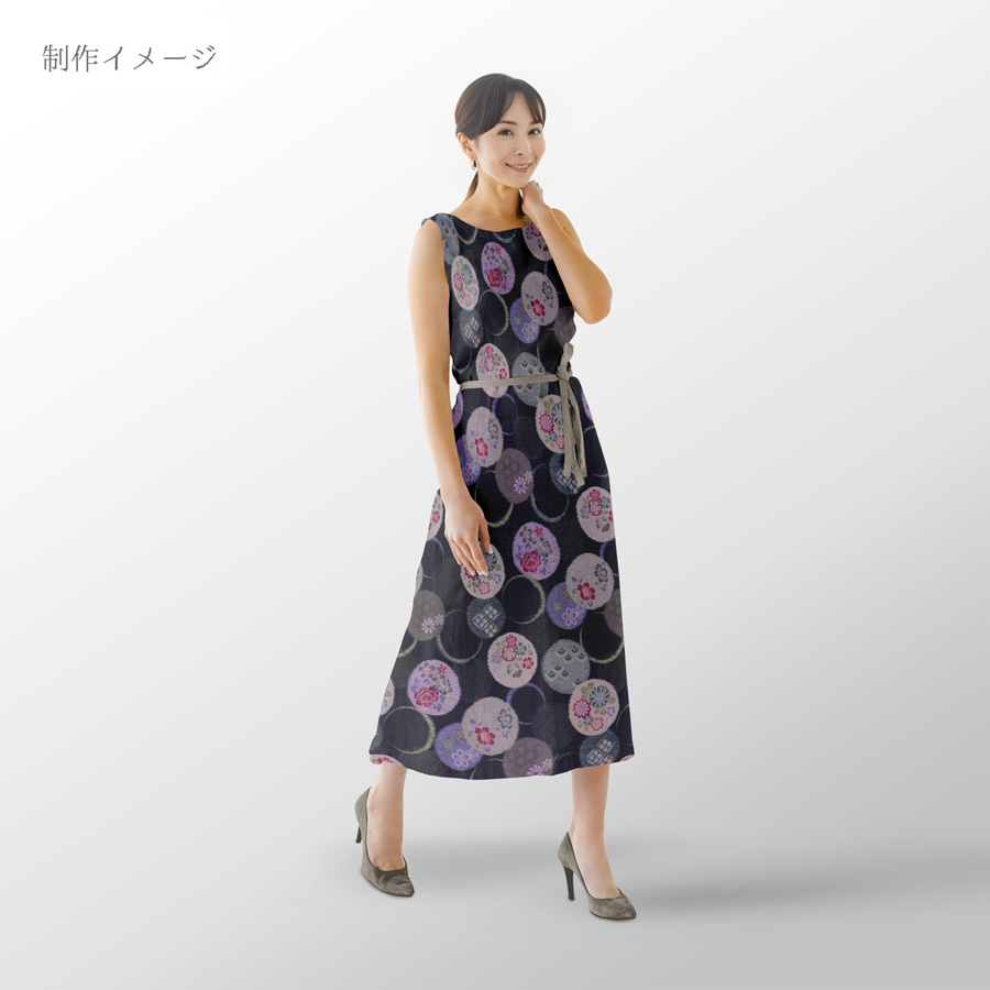 和柄コットン生地 かすり風花の輪模様(紺色) 10cm単位 切り売り |  | 08