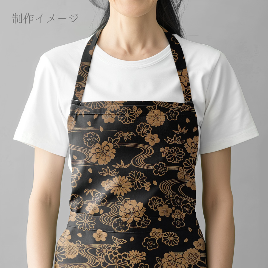 和柄コットン生地 金流水に花(黒) 10cm単位 切り売り |  | 06