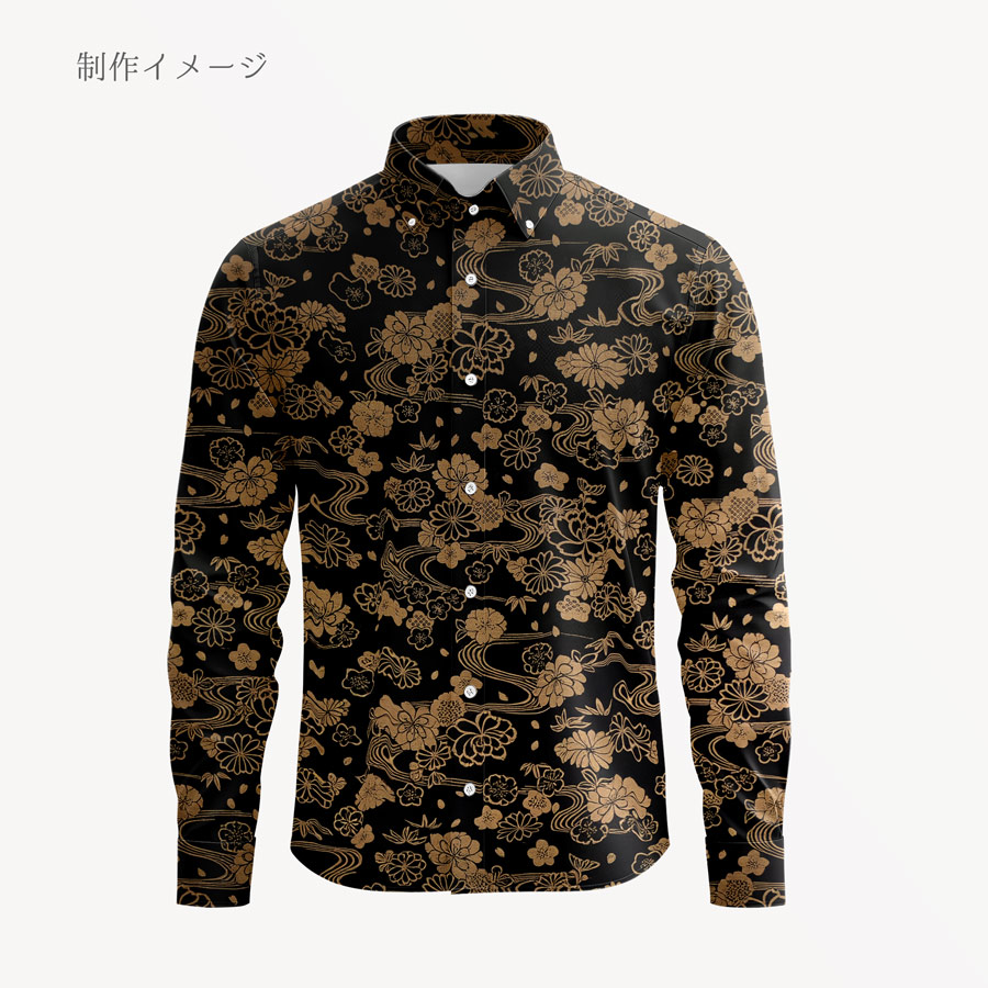 和柄コットン生地 金流水に花(黒) 10cm単位 切り売り |  | 07