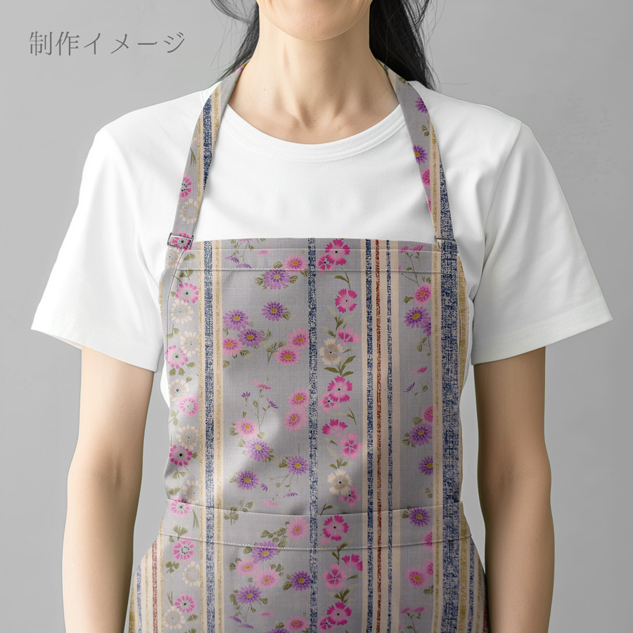 和柄コットン生地 花模様と彩り縞(グレイッシュブルー) 10cm単位 切り売り |  | 07