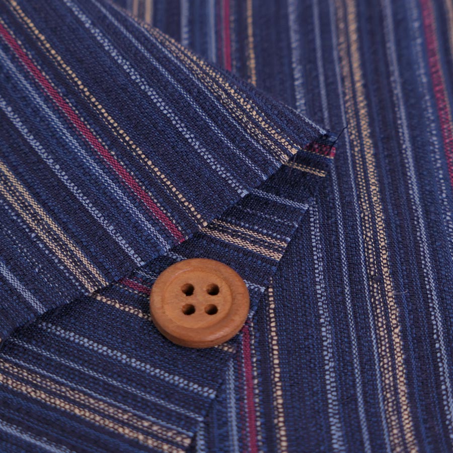 しじら織り生地・たて縞(藍色/赤・黄) 10cm単位 切り売り |  | 01