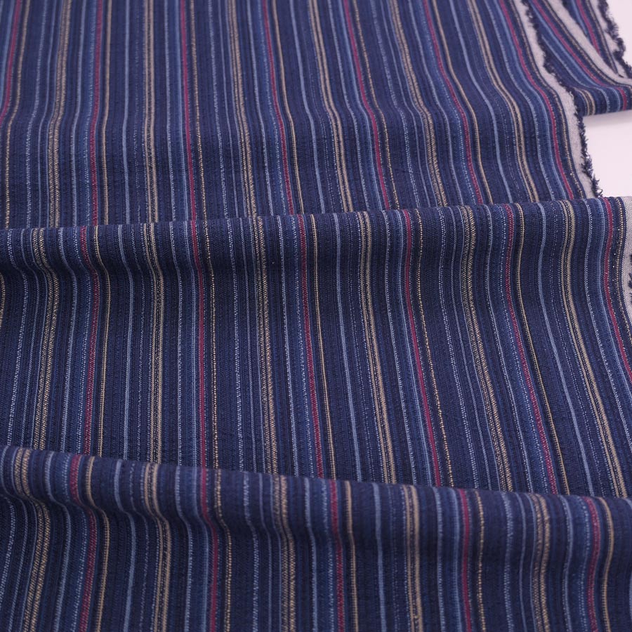 しじら織り生地・たて縞(藍色/赤・黄) 10cm単位 切り売り |  | 03