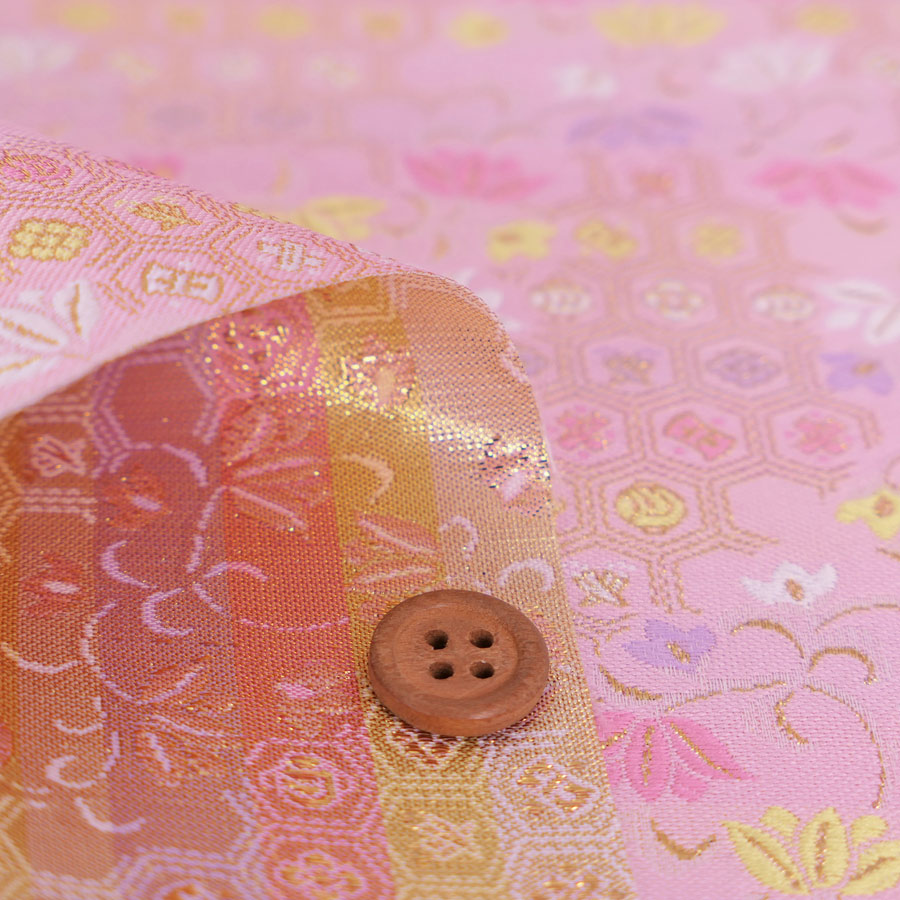 金襴生地(金らん) 破れ亀甲につる花(ピンク) 10cm単位 切り売り｜nunogatari｜02