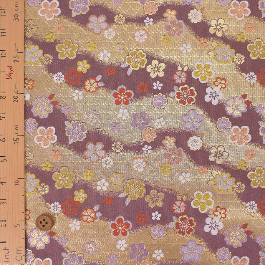 金襴生地(金らん) かごめ霞に梅桜(藤ねず) ...の詳細画像2