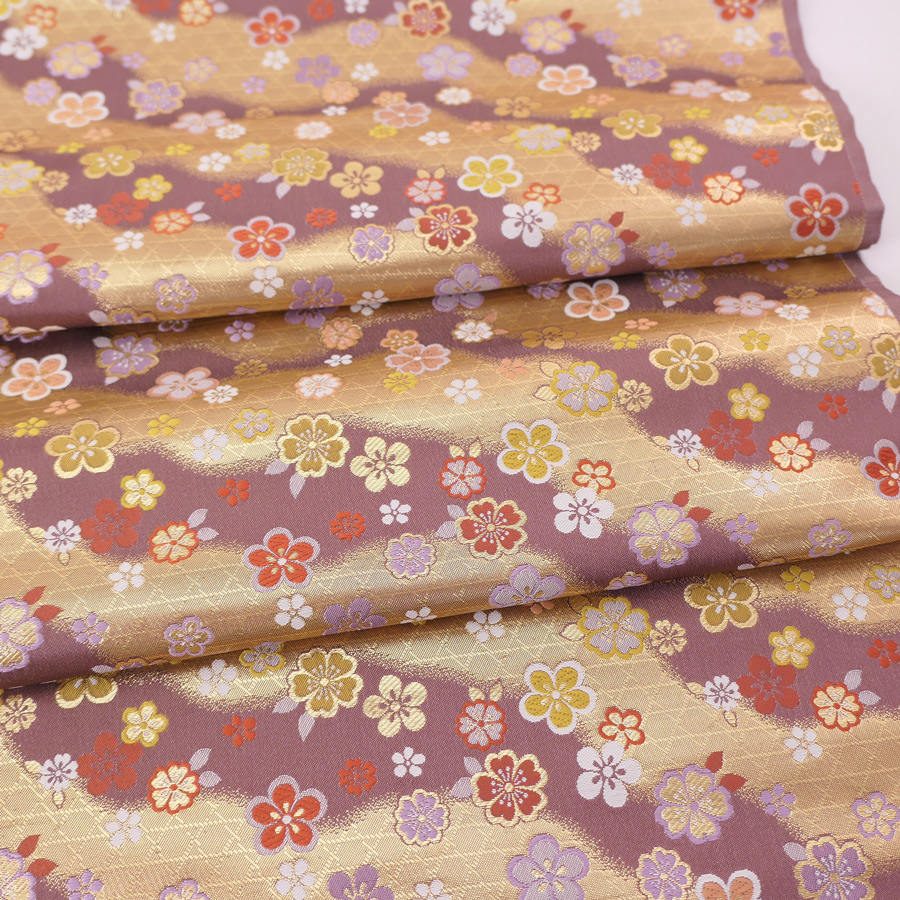 金襴生地(金らん) かごめ霞に梅桜(藤ねず) ...の詳細画像4