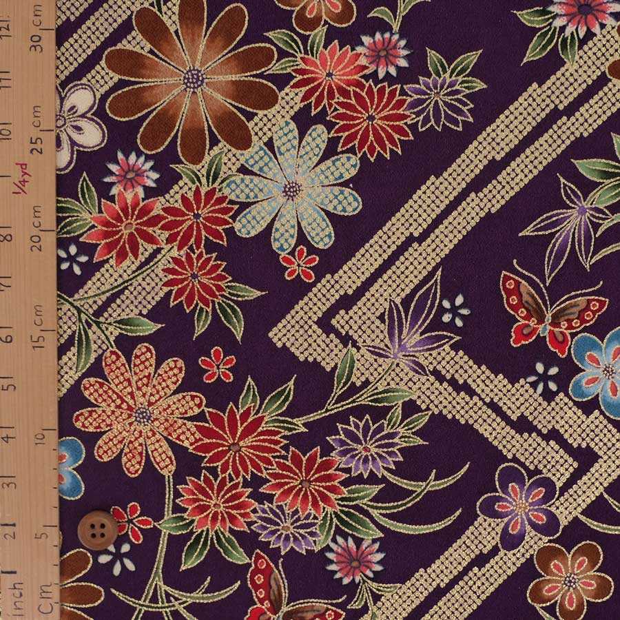 金箔一越ちりめん 金の稲妻かのこに花と蝶(深紫...の詳細画像2
