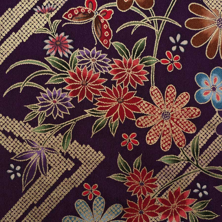 金箔一越ちりめん 金の稲妻かのこに花と蝶(深紫...の詳細画像5