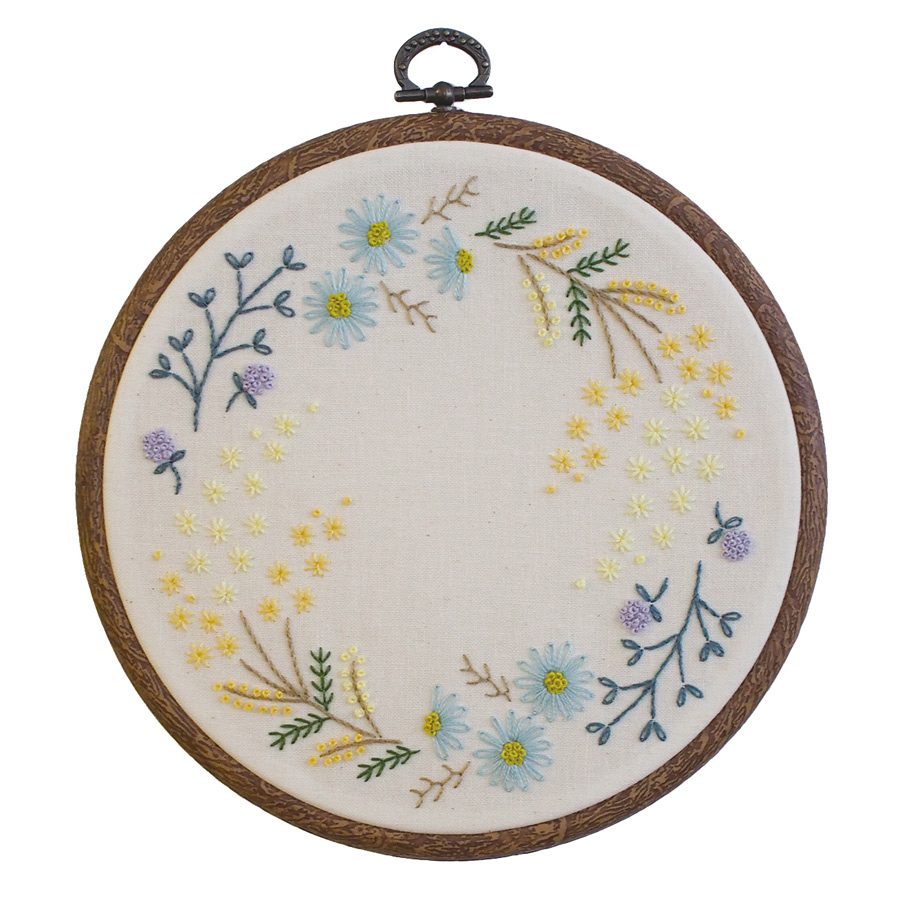 フランス刺しゅうキット GARDEN PARTY ミモザのリース(フープ付) : 布  