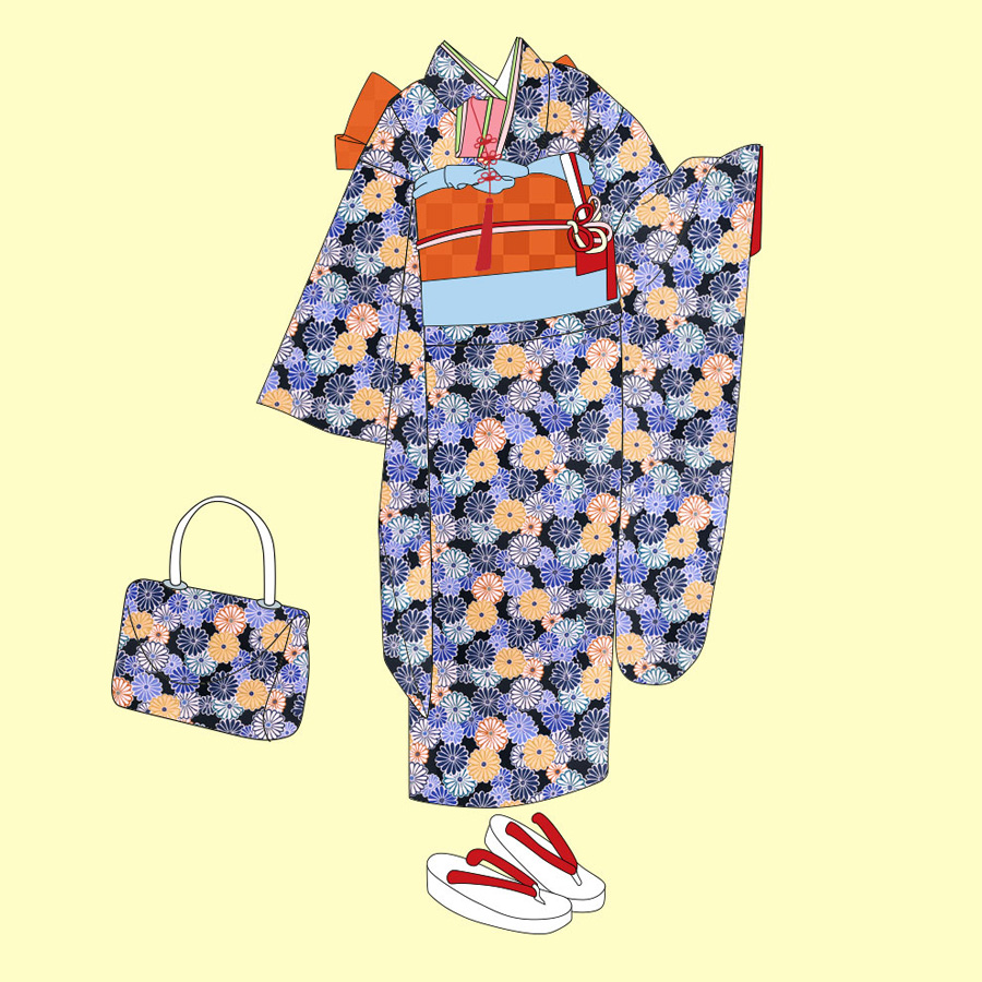 ポリちりめん生地 菊花のいろどり(濃紺) 10cm単位 切り売り |  | 07