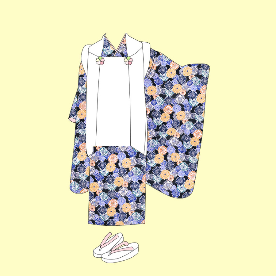 ポリちりめん生地 菊花のいろどり(濃紺) 10cm単位 切り売り |  | 08