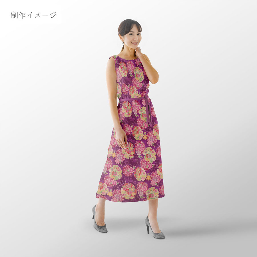 ポリちりめん生地 花雪輪に桜(紫) 10cm単位 切り売り |  | 06