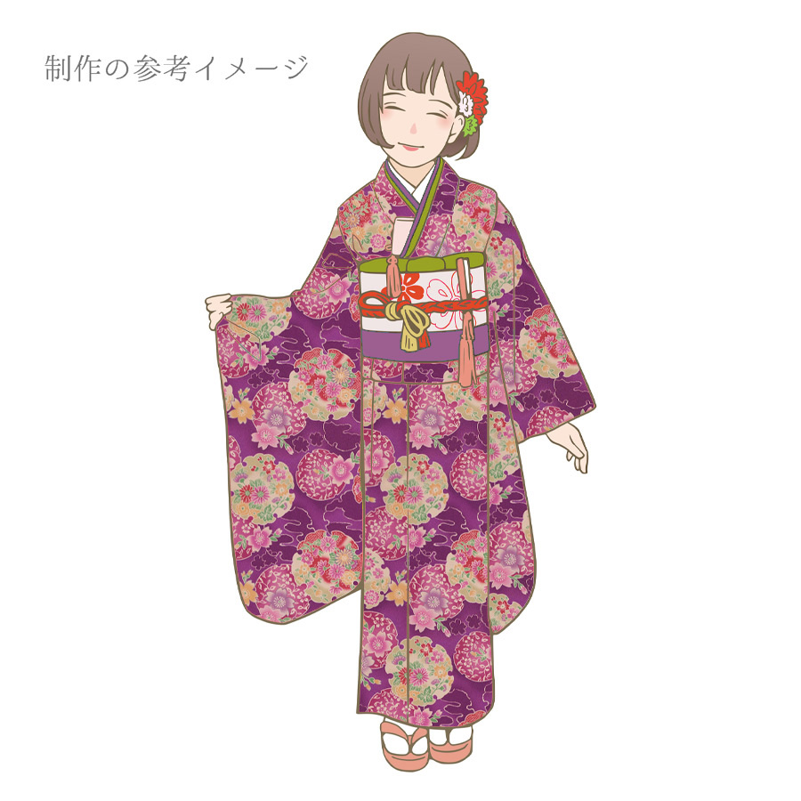 ポリちりめん生地 花雪輪に桜(紫) 10cm単位 切り売り |  | 07