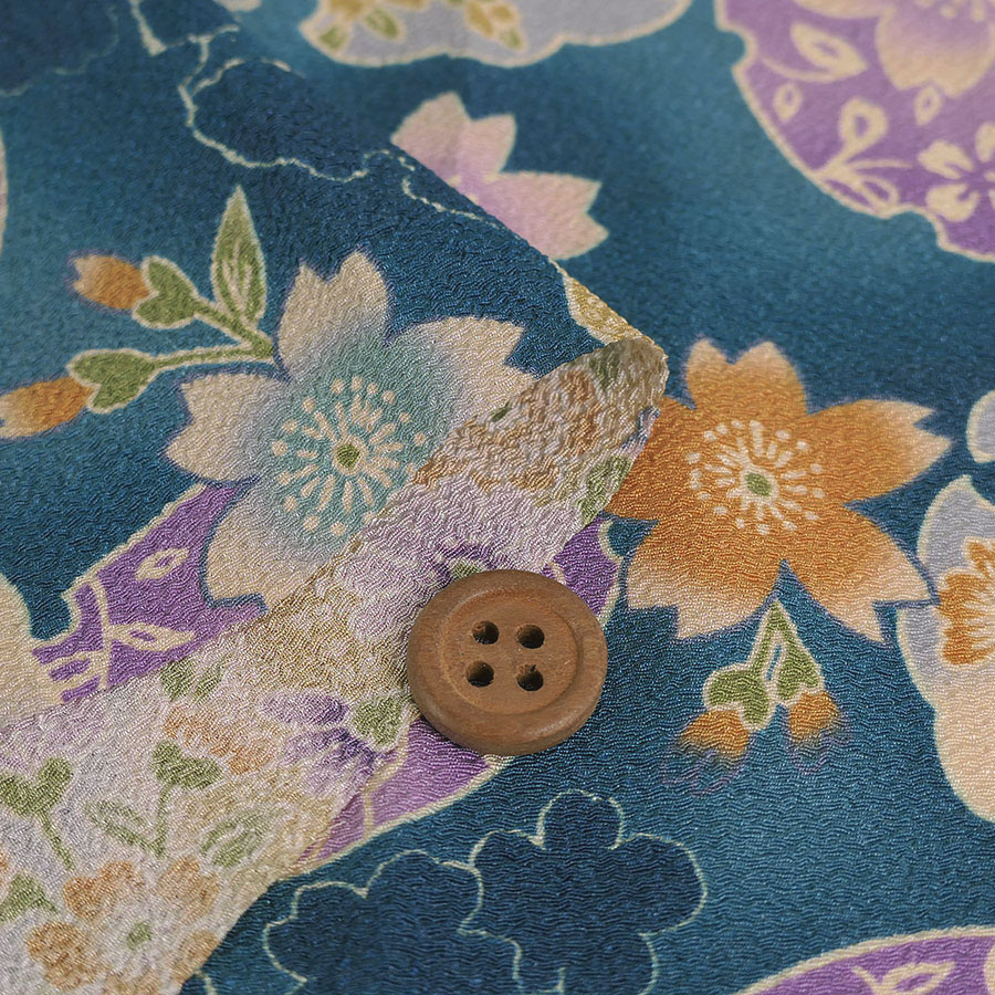 ポリちりめん生地 花雪輪に桜(青) 10cm単位 切り売り |  | 01