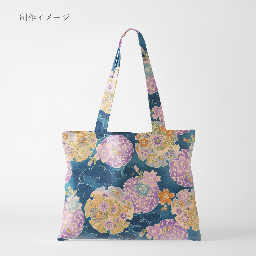 ポリちりめん生地 花雪輪に桜(青) 10cm単位 切り売り |  | 05