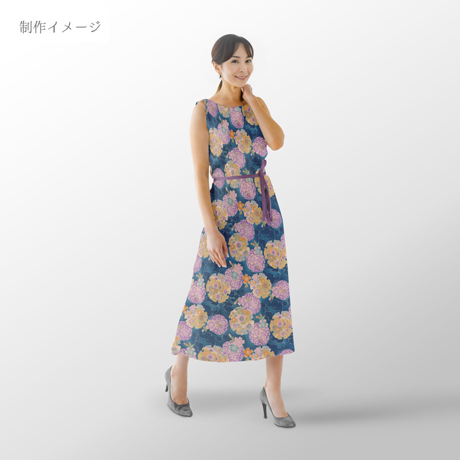 ポリちりめん生地 花雪輪に桜(青) 10cm単位 切り売り |  | 06