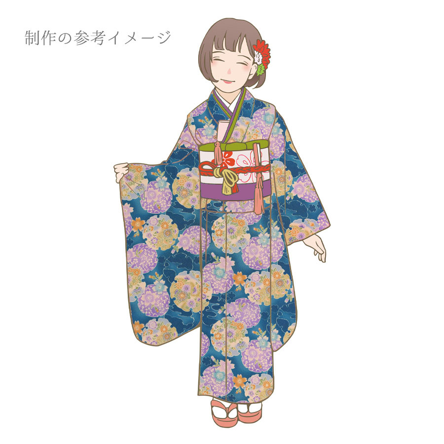 ポリちりめん生地 花雪輪に桜(青) 10cm単位 切り売り |  | 07