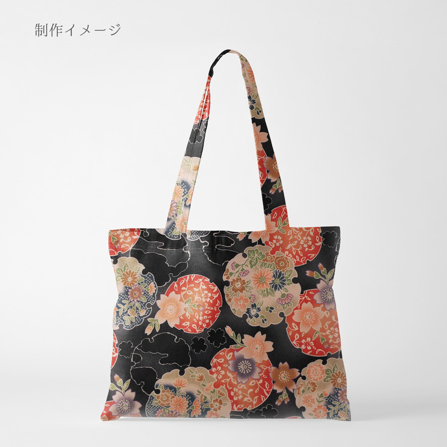 ポリちりめん生地 花雪輪に桜(黒) 10cm単位 切り売り |  | 05