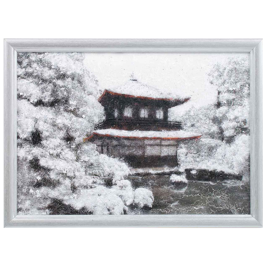 メタリックヤーンの貼り絵アート 手作りキット 銀閣寺