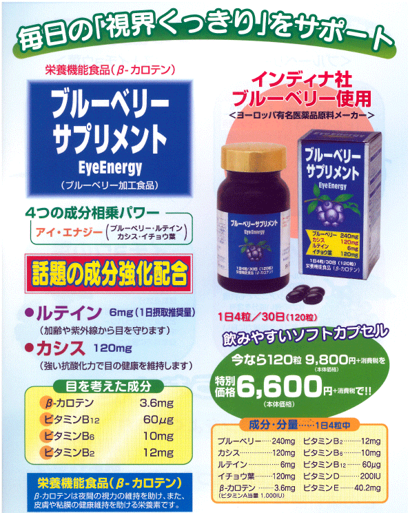 サプリメント ブルーベリー ルテイン アイエナジー 120粒(約30 サプリメント ブルーベリー ルテイン アイエナジー 120粒(約30