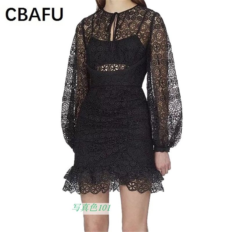 CBAFU 高品質新ファッション 2019 自画像ドレス女性中空レースミニトランペットドレスランタンスリーブ N746 グループ上 レディース衣服  から ドレス 中 - www.nlqp.com