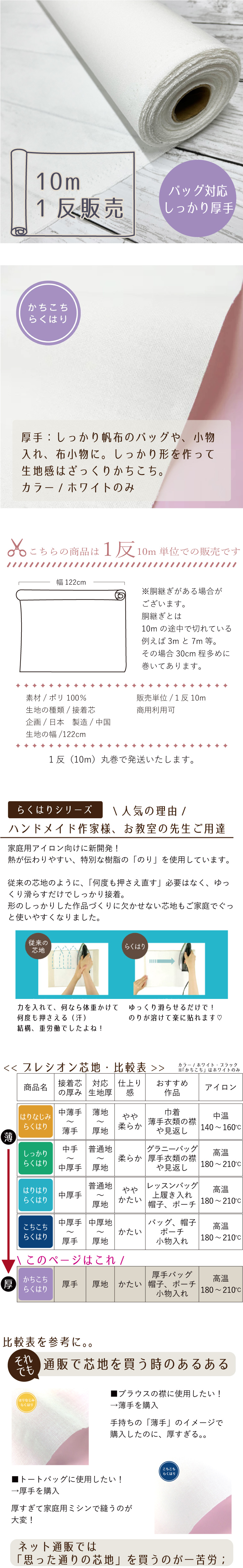 1反10m販売】厚手 接着芯 芯地 らくはりプレシオン 「かちこちらくはり