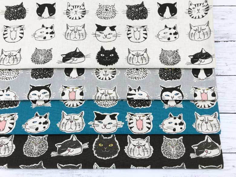 SALE／10%OFF 猫柄 生地 ネコFACE 綿麻キャンバス コットンリネン 50cm単位販売 北欧風 商用利用可 Miyako  Kawaguchi ミヤコ カワグチ ねこ ネコ cat whitesforracialequity.org