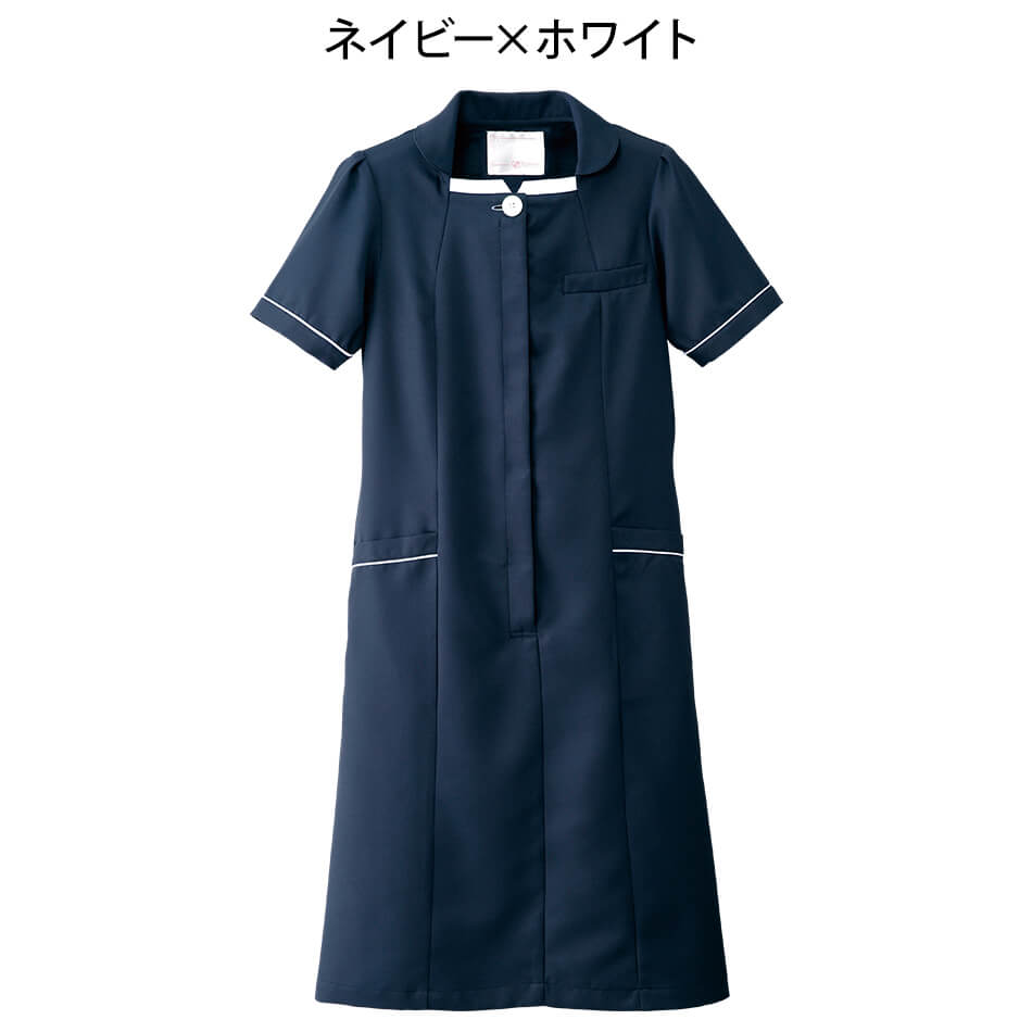 白衣 女性 看護師 病院 医療事務 受付 エステ ユニフォーム 制服 吸汗速乾 かわいい 白 マシュマロツイル 配色パイピングワンピース｜nursery-y｜05