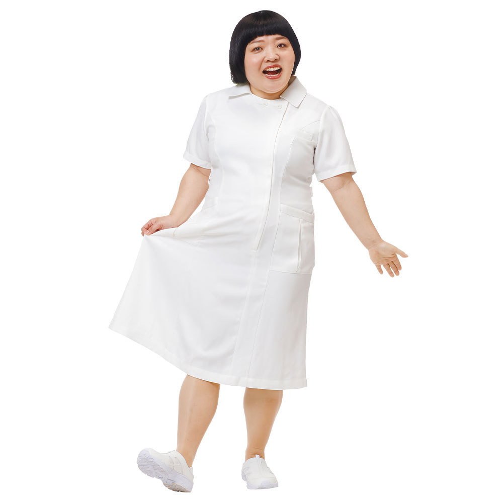 医療 ナース 看護 白衣 女性 ナースリーエアリーテクスチャー ゆったり定番ワンピース(3L〜6L)