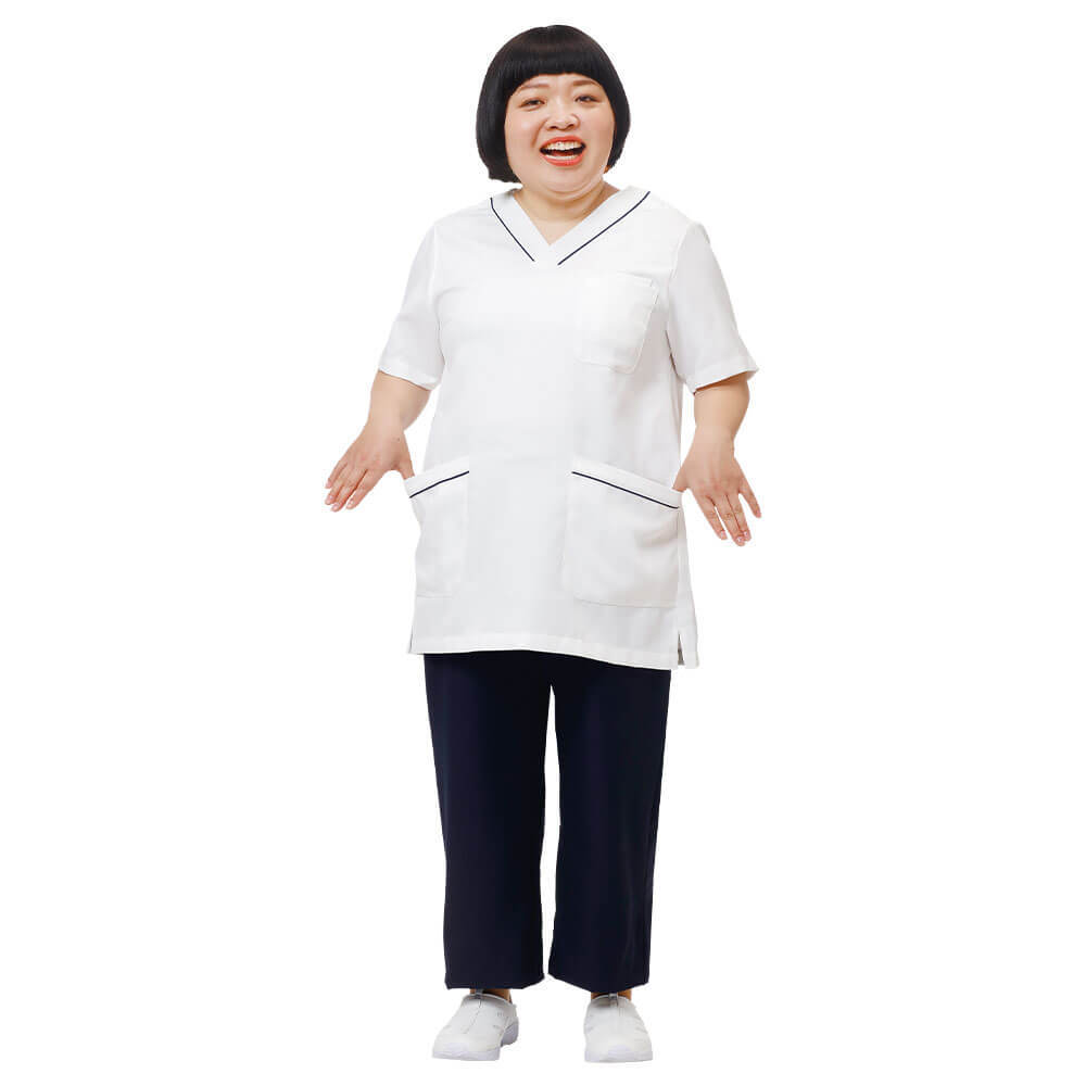 安心の定価販売医療 ナース 看護 ナースリーエアリーテクスチャー 白衣 女性 ゆったりVネックジャケット(6L〜10L) 制服、作業服 