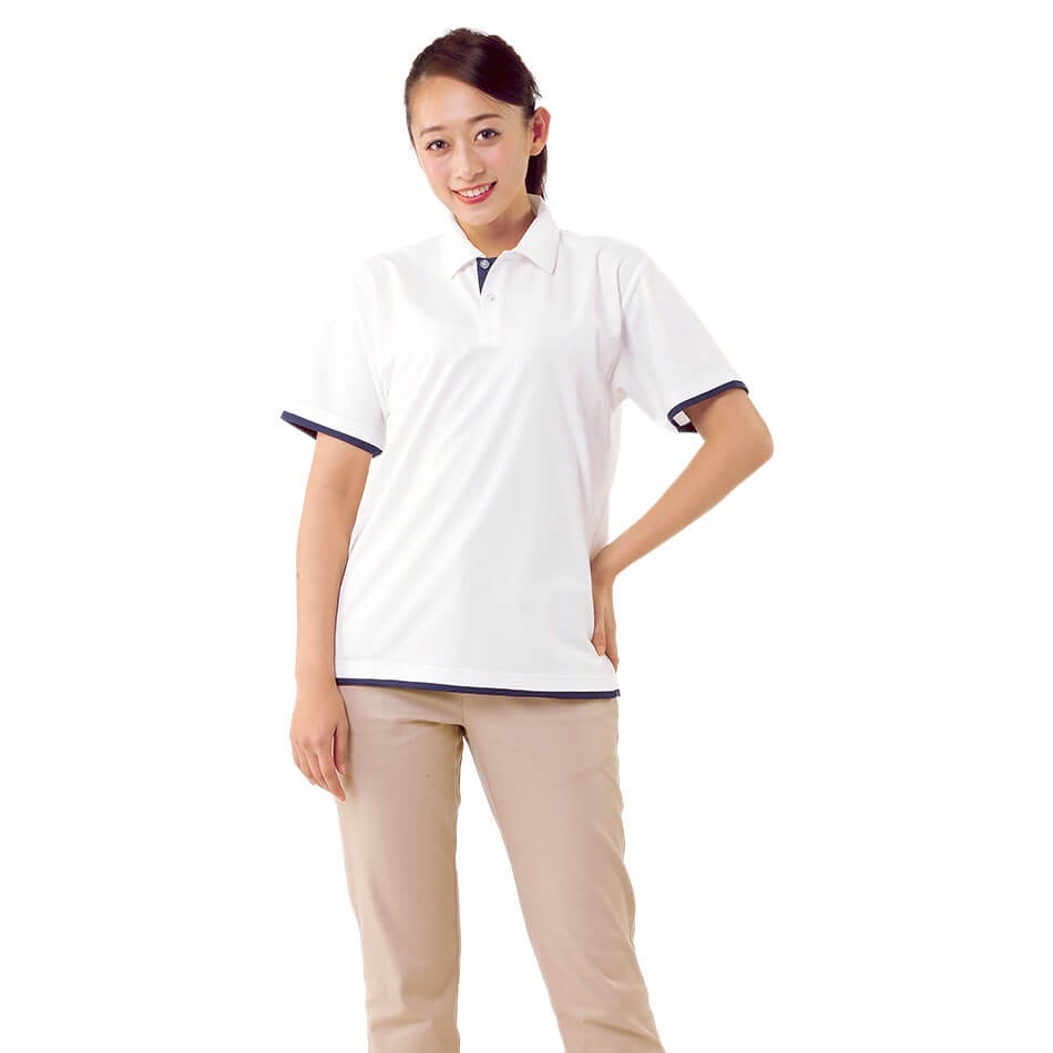 看護 介護 病院 保育士 ケア ヘルパー ユニフォーム 男女兼用 吸汗速乾 ナースリーハピプラレイヤードポロシャツ（S-M） 制服、作業服 