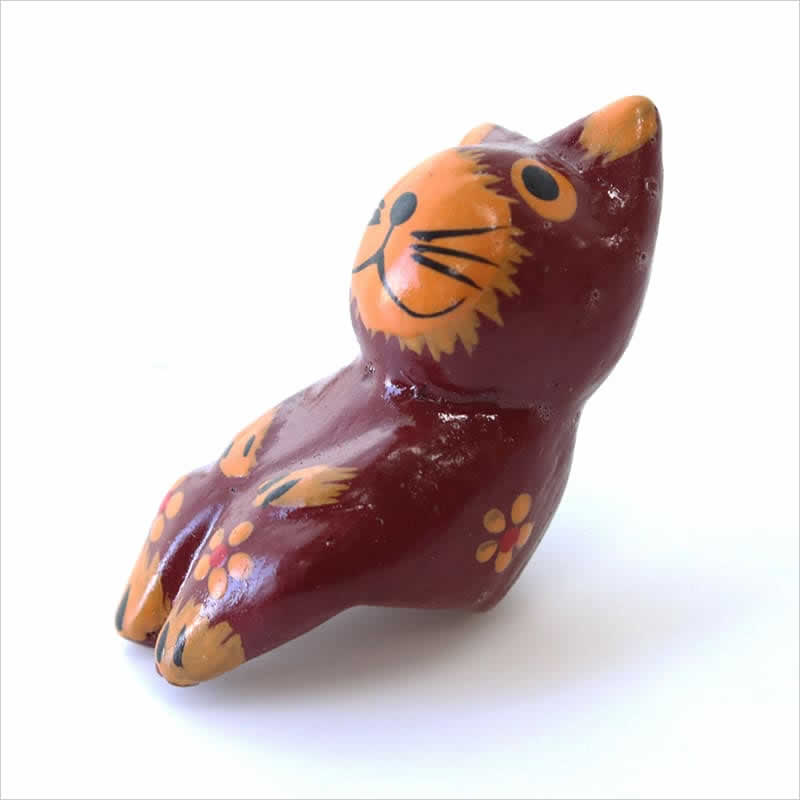 ねこ かえる ミニお座りアニマル 5個セット 置物 飾り 木彫 バリ ネコ