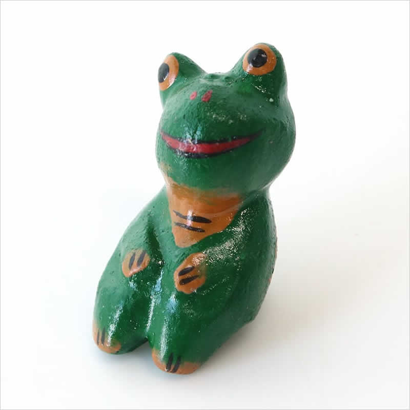 ねこ かえる ミニお座りアニマル 5個セット 置物 飾り 木彫 バリ ネコ