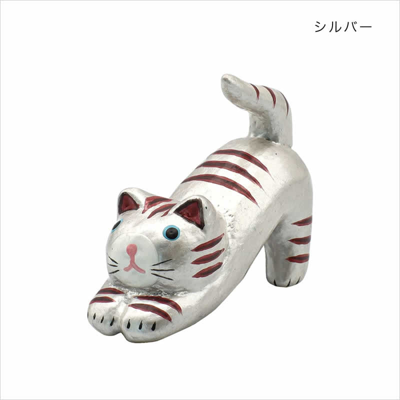 ストレッチする猫の置物 ストレッチネコ ネコ ねこ バリ猫 置物 飾り 木彫 おすわり猫 かわいい