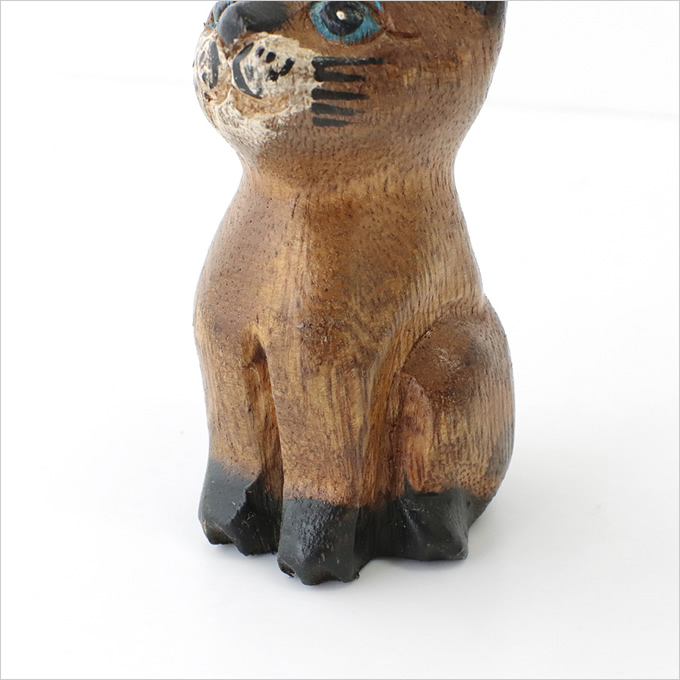 猫（小）2体　（座り）エキゾ　木彫り　置物 置物 ミニ猫2♢桐 木彫り | iichi 日々の暮らしを心地よくする