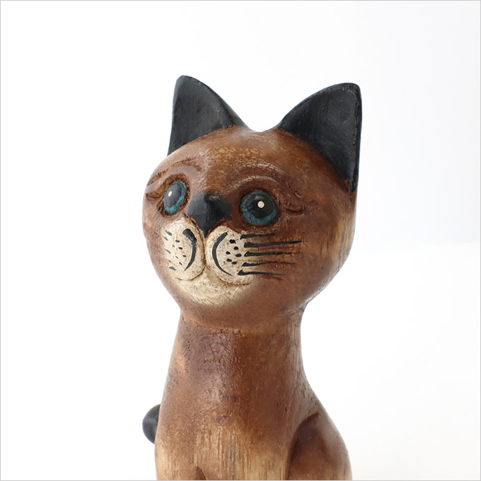 木彫 お座りネコ S H15cm 置物 飾り 木彫り ねこ ネコ 猫 かわいい 木