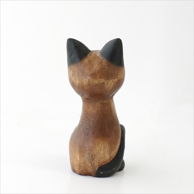 アジアン雑貨 猫 木彫り アンティーク置物 木彫 お座りネコ S H15cm 置物 飾り 木彫り ねこ ネコ 猫 かわいい 木