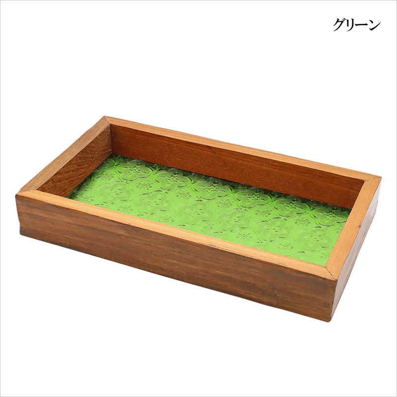 ウッド&エンボスガラス トレイ トレー 小物入れ 木製 木