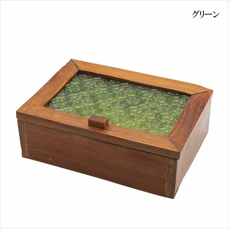ウッド&エンボスガラス ボックスM BOX 小物入れ 木製 木 蓋付き