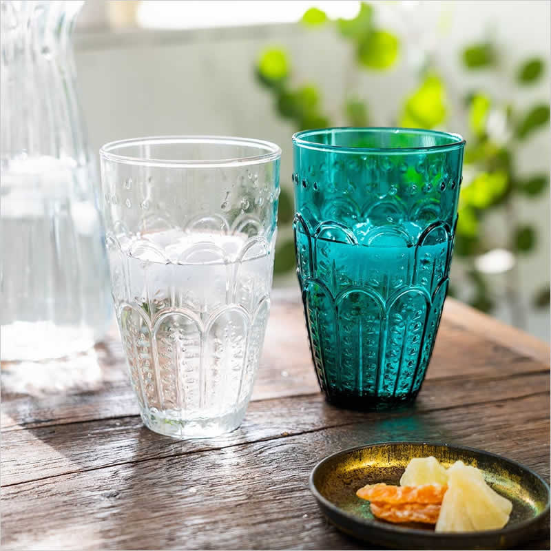 エンボスグラス トール 食器 皿 レトロ グラス コップ ガラス テーブル