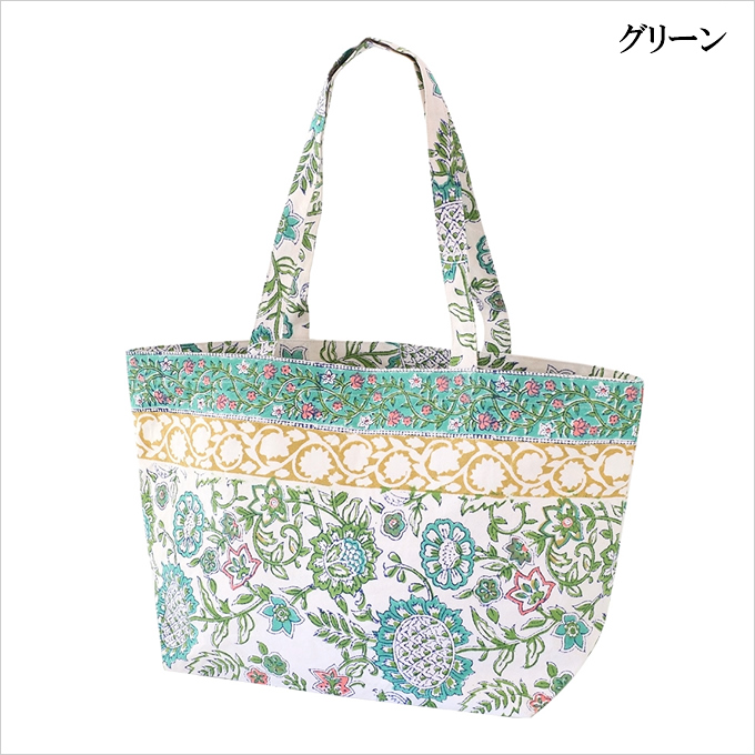 キャンバスバッグ クーシー ブロックプリント L トートバッグ 大容量