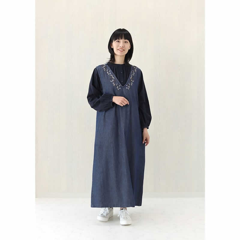 PORINA ポリーナ ジャンパースカート デニムエンブ インディゴ デニム
