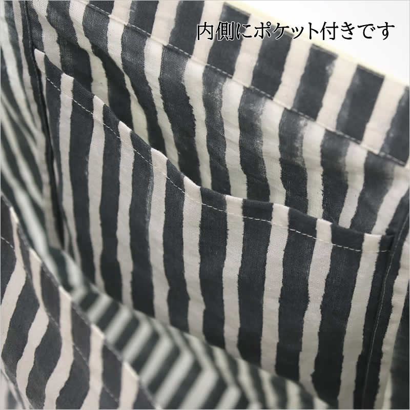 2ハンドルトートバッグ ストライプ ブロックプリント エコバッグ